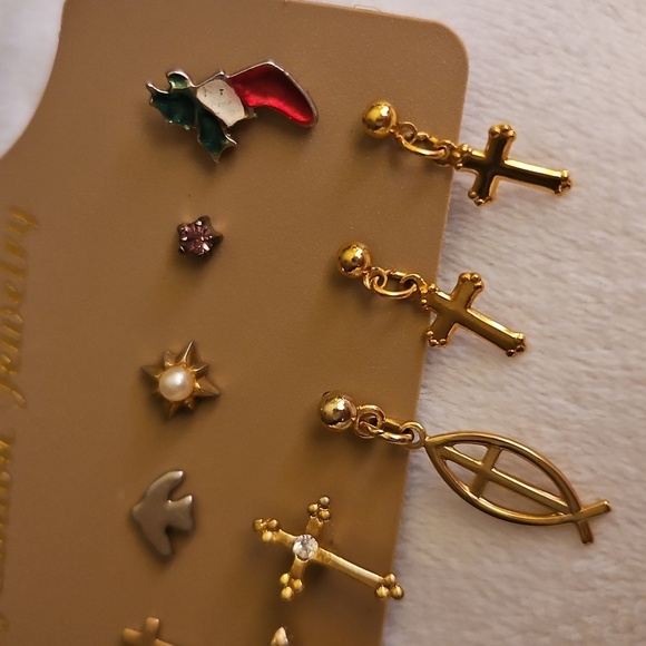 Vintage One Pair and Ten Single Cross Earring Set - Picture 3 of 3